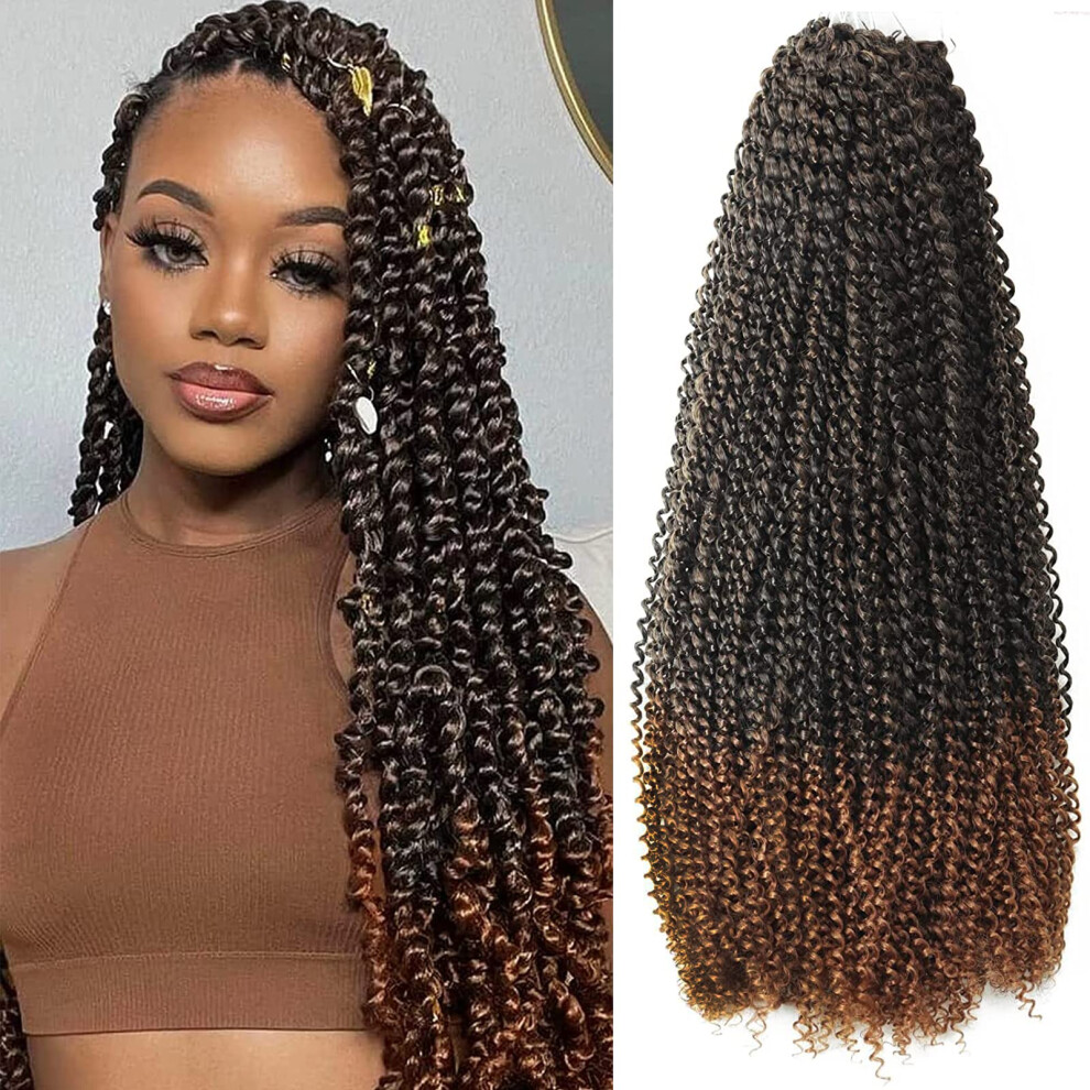 Unisex Brown Passion Twist Hair 28 Inch Ombre Synthetic Braiding Hair Extensions For Crochet Butterfly Locs 6 Packs T30-6P