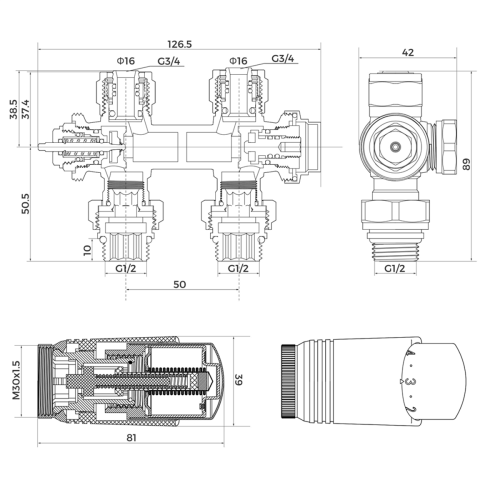 Multiblock Set Radiator Connection Fitting with Th 2