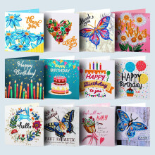 12 Pack Diamond Painting Greeting Cards Kits for Adults, DIY Birthday and Thank You Cards for Festivals, Craft Supplies
