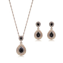 Women Rhinestone Waterdrop Pendant Necklace Stud Drop Earrings Jewelry Set