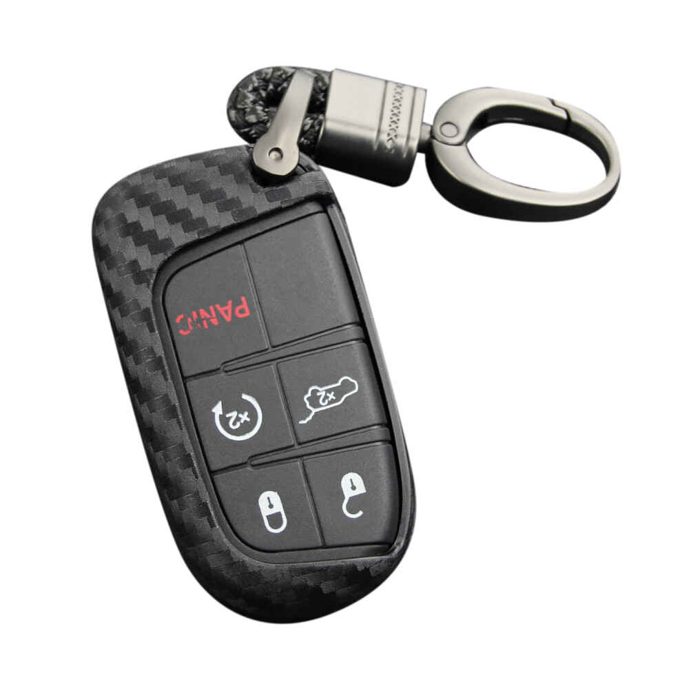 Car Carbon Fiber Smart Key Case Fob Cover Keychain 4853593063787