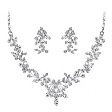 Women Wedding Party Rhinestone Shiny Floral Necklace Earrings Jewelry Set Gift