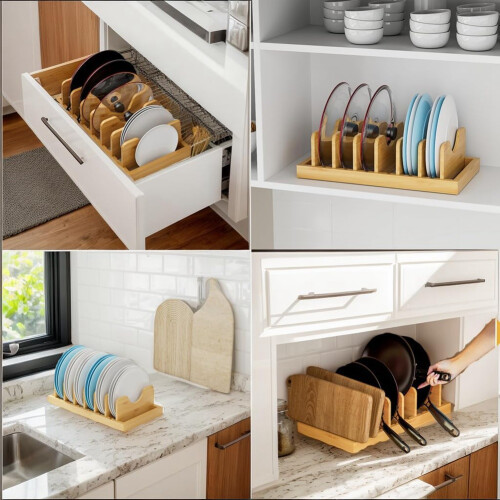 Bamboo Pot Lid Organizer for Cabinet & Kitchen Counter, Pan Inside Cab 2