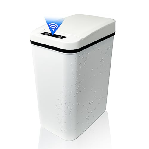 Automatic Touchless Bathroom Trash Can with Lid White Slim Narrow Plas 1