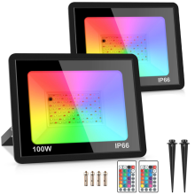 2-pack 100W RGB LED-schijnwerpers IP66 waterdicht, kleurveranderende schijnwerper