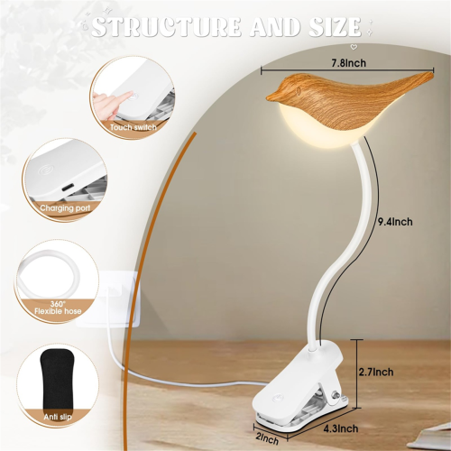 Small Bird Lamp,Dimmable and Cordless Night Light, USB Rechargeable To 2