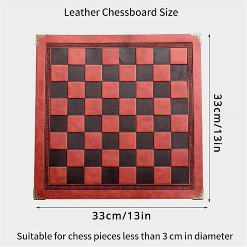 33CM Leather Chessboard Design Portable Board Game Accessory Metal Cor 2