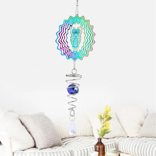 Eule Farbverlauf Wind Spinner Skulptur 3D Chimes Sun Catcher Blick 2