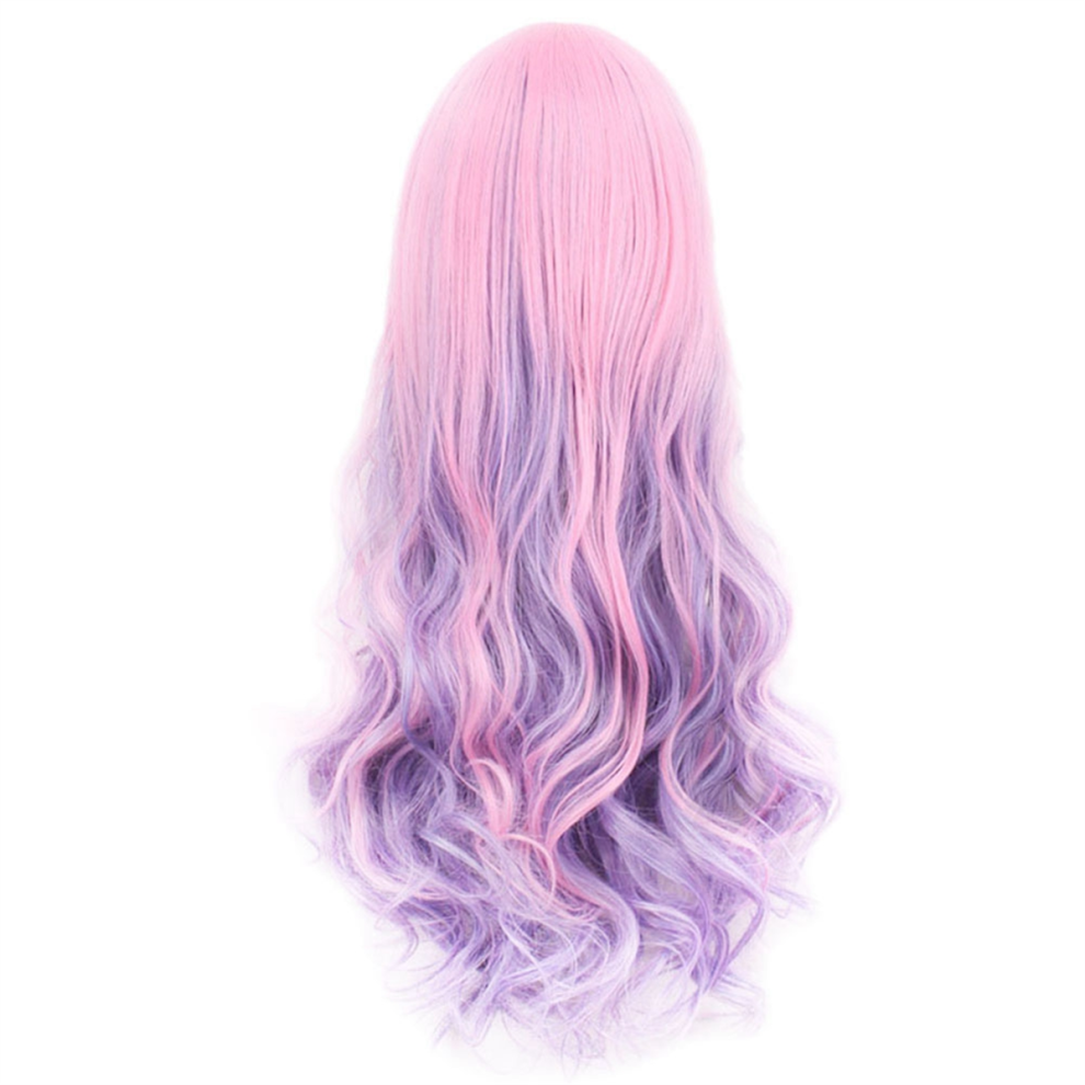 Typecat Unisex Rainbow Long Wavy Cosplay Wig Gradient Heat Resistant Fiber Natural Sy