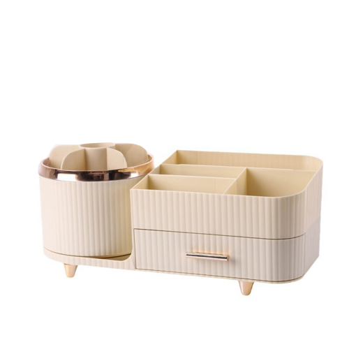 Make-up-Organizer-Arbeitsplatte mit Schubladen, 360 drehbarer Bürstenhalter