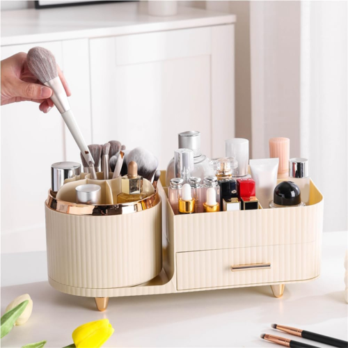Make-up-Organizer-Arbeitsplatte mit Schubladen, 360 drehbarer Bürstenhalter 2