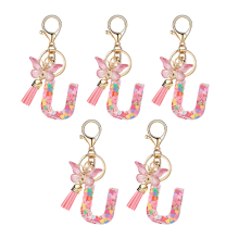 U Style Letter Pendant Pink Cute Initial Keychain Butterfly