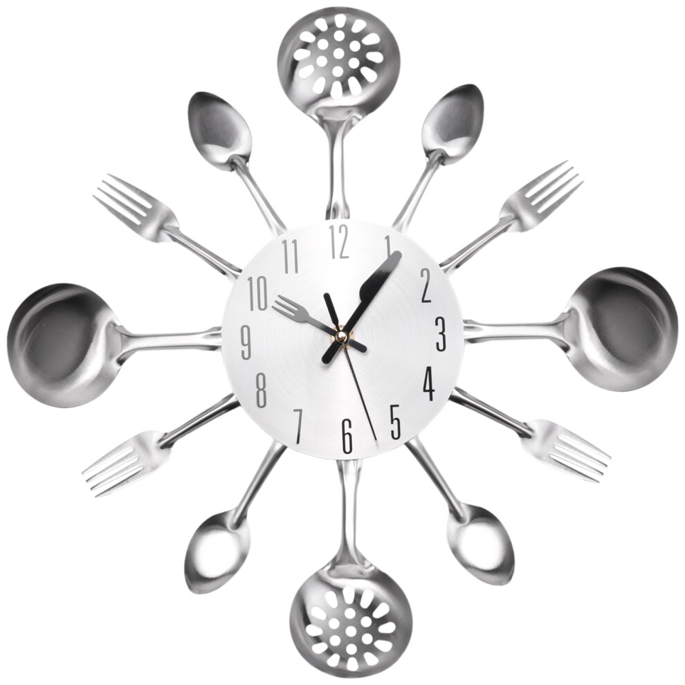 Orologio Da Parete In Metallo Da Cucina Con Posate Da 14 Pollici Con Forchetta E Cucchiaio 3D Senza Ticchettio