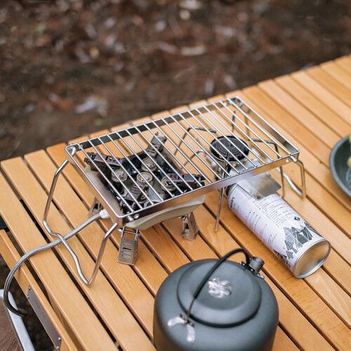 Udendørs stribet grillgrill lang rustfri stålgryde foldbar bracket 2