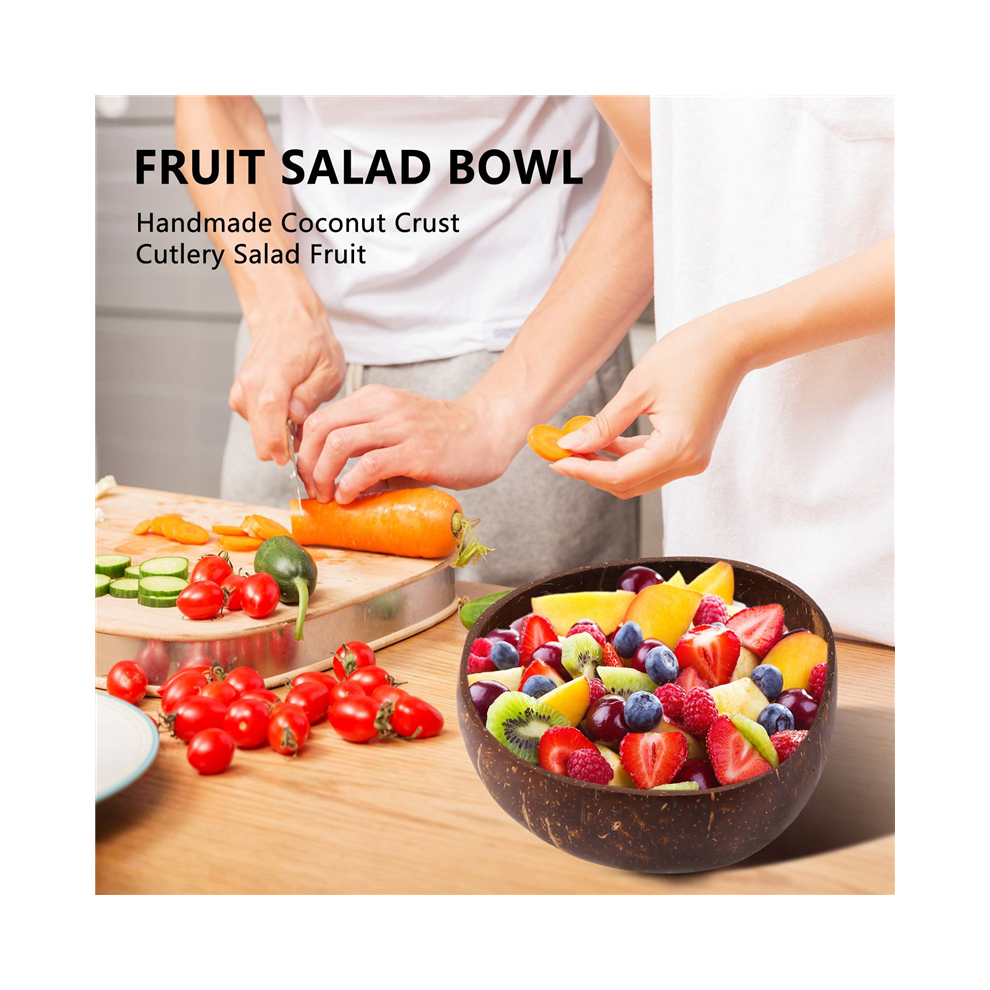 7PCS 12-15cm Coconut Bowl Handmade Shell Tableware Wood Spoon Dessert-image-OPC-PJPXJQC-NEW