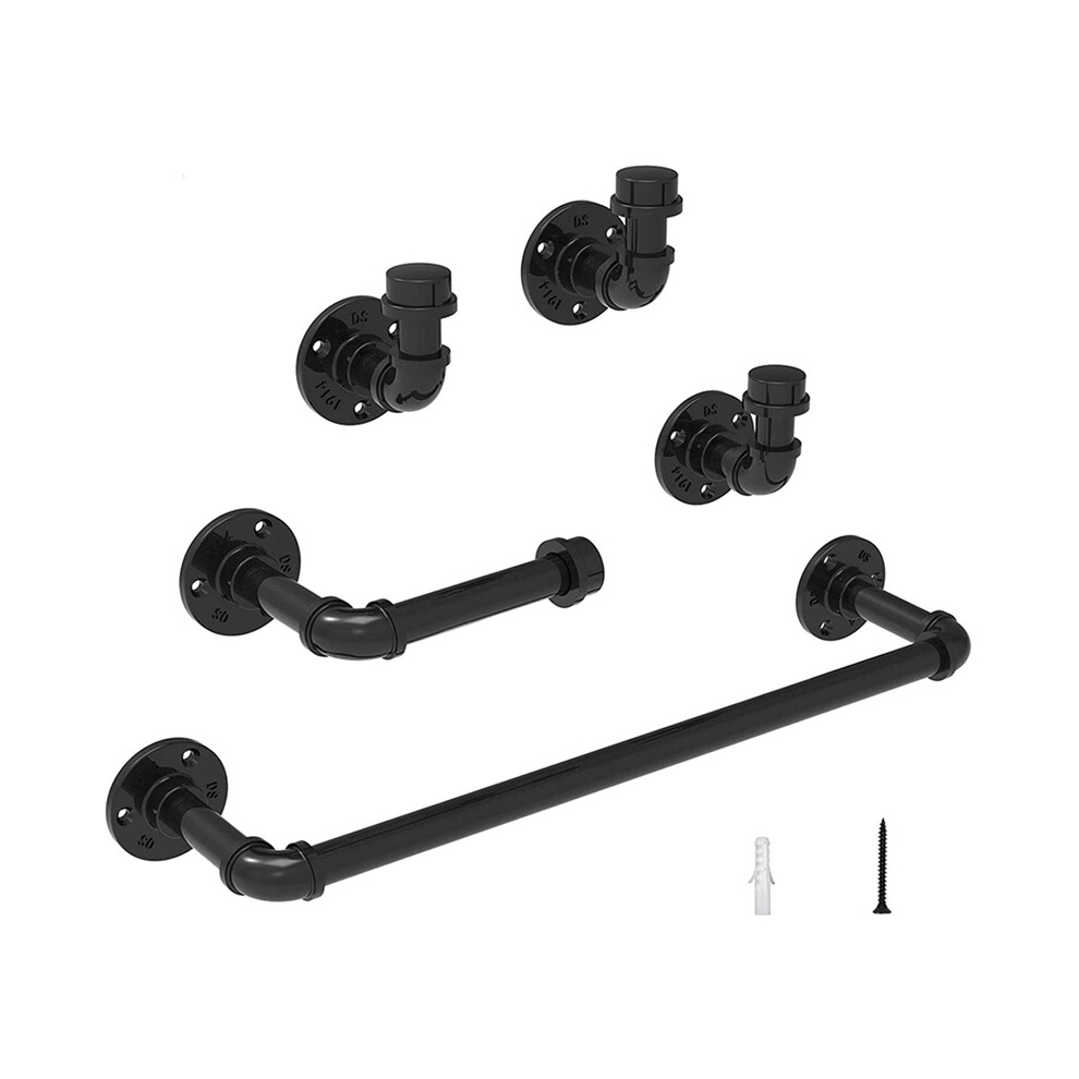 Typecat Industrial Pipe Bathroom Towel Holder Set, Rustic Farmhouse Rack Black