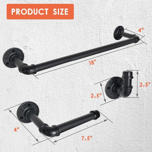 Industrial Pipe Bathroom Towel Holder Set, Rustic Farmhouse Black Rack 2