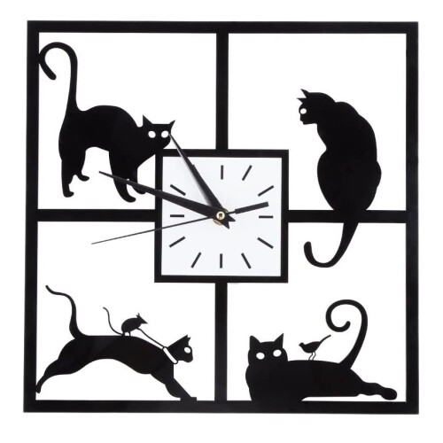 Modern 3D Digital Wall Clock Cat Mirror Non Ticking Silent Battery Clo 1