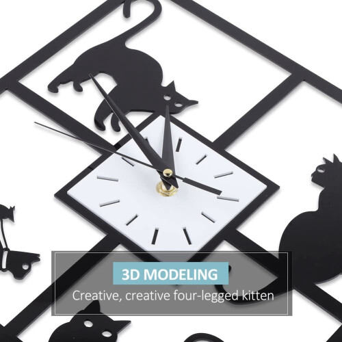 Modern 3D Digital Wall Clock Cat Mirror Non Ticking Silent Battery Clo 2