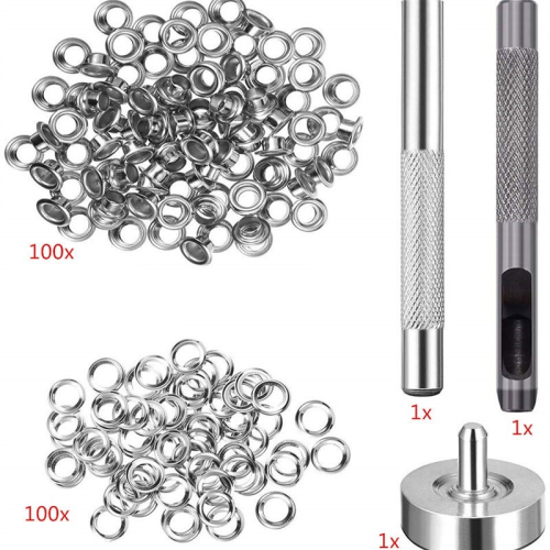 Set di 100 occhielli in metallo da 6 mm con asta di montaggio 2