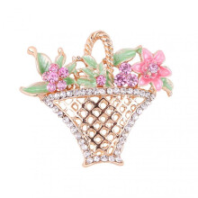 Elegant Hollow Flower Basket Shape Brooch Shining Rhinestones Inlaid Pin Electroplating Suit Lapel Badge Coat Accessories