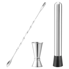 Rustfritt stål muddler for cocktails, blandeskje og målejigge