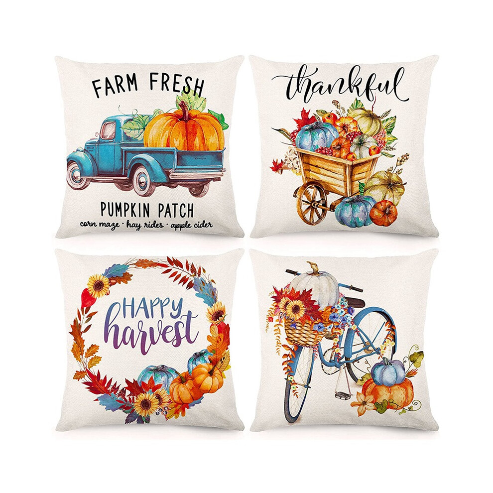 Federe Per Cuscini Autunnali 18X18 Set Di 4 Decorazioni Per Il Ringraziamento, La Fattoria E L'autunno