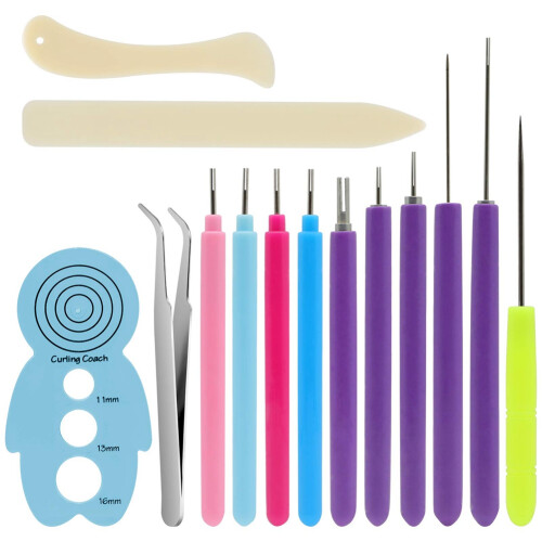 14 Pieces Paper Quilling Tools Slotted Kit,Assorted Sizes Rolling Curl 1