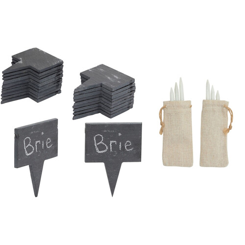 20 Stone Cheese Labels for Charcuterie Board with 6 Chalks, 2 Storage 1