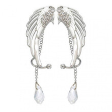 1 Pair Women Drop Earrings Smooth Faux Crystal Solid Color Wing Shape Long Tassel Wedding Earrings Female Jewelry
