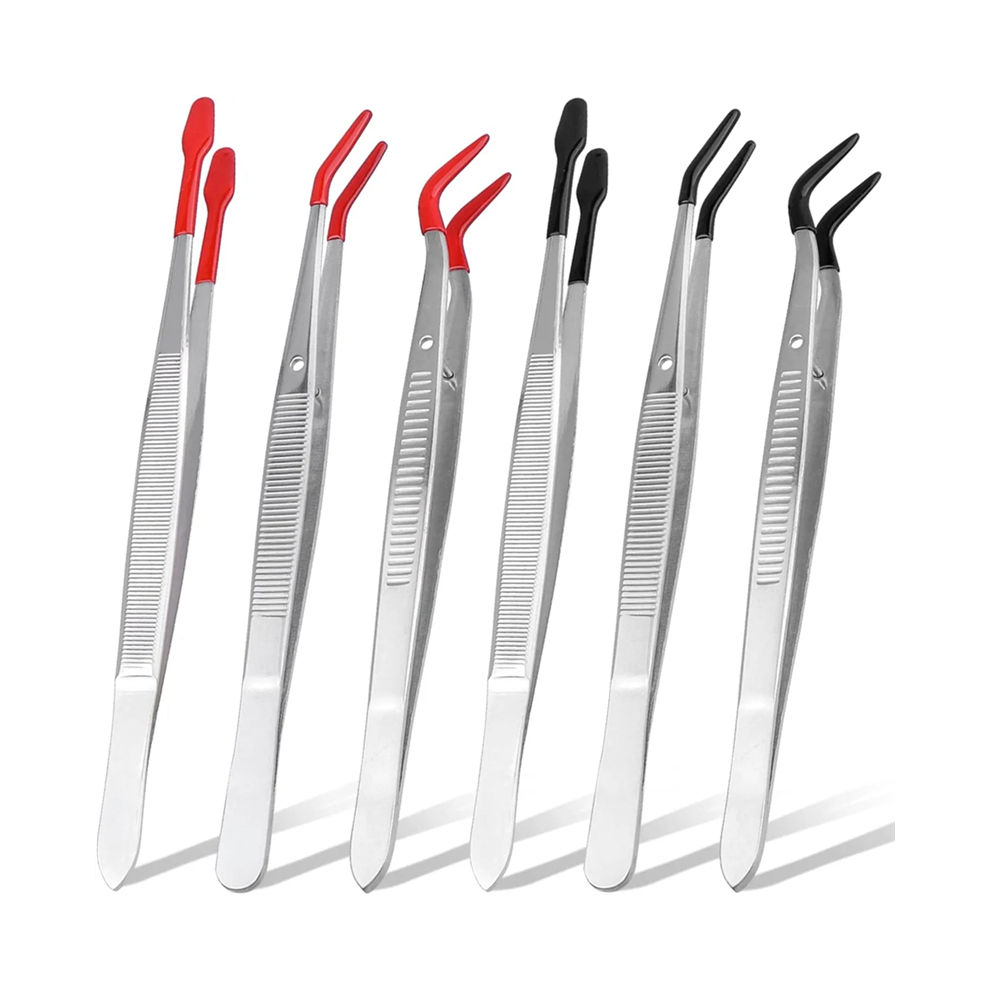 Typecat 6Pieces Stainless Steel Tweezers With Rubber Tips,Pvc Coated Flat Tip