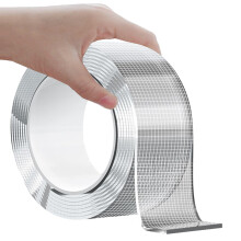 Double Sided Tape for Christmas Decoration 16.5 Feet Heavy Duty Extra Large Clear Nano Adhesive Removable Mounting Tape