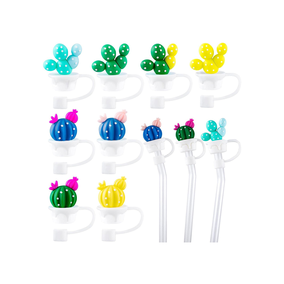 Pezzi Di Tappi Di Copertura Per Cannucce In Silicone Riutilizzabili Colorati Antipolvere A Forma Di Pianta Carina-image