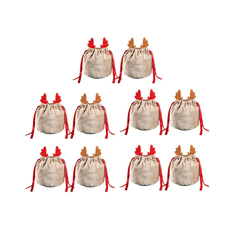 10 Sacchetti Regalo Di Caramelle A Forma Di Renna Di Natale Con Coulisse, Decorati-image