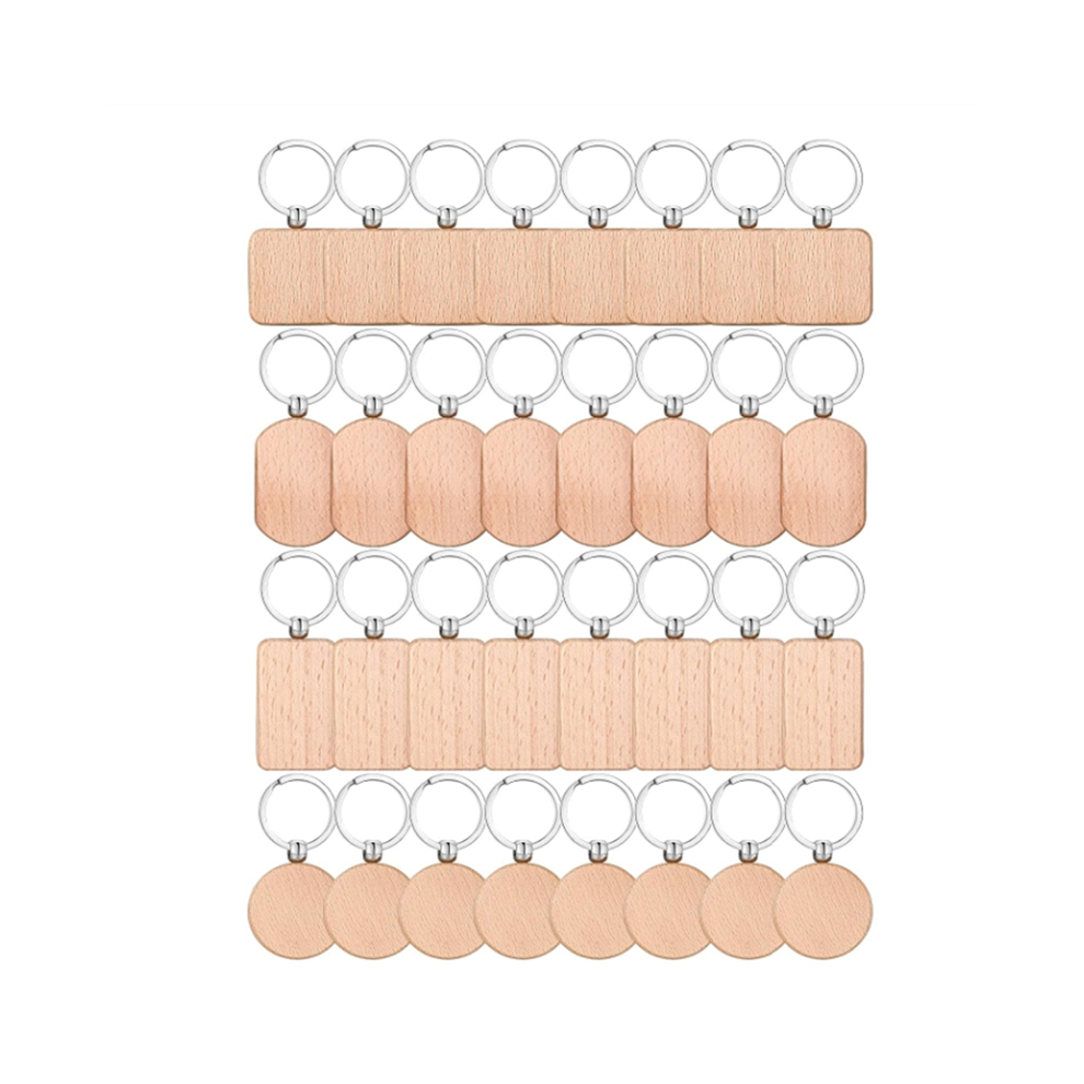Wooden Keychain Blanks, 32Pcs Wood Engraving Blanks Key Chain Bulk Unf 4852461793092