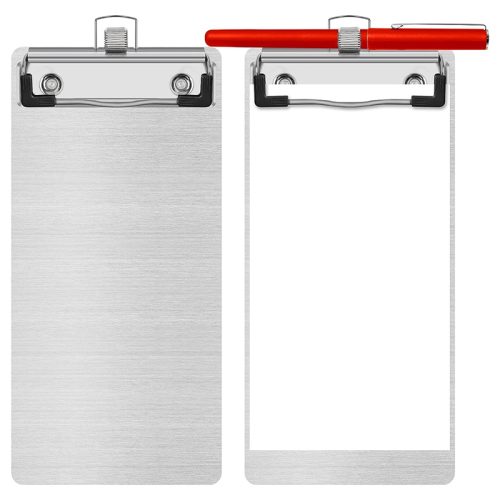 Prancheta de metal e alumínio com suporte para caneta 4,1 x 8,4 polegadas Mini Pocket A5