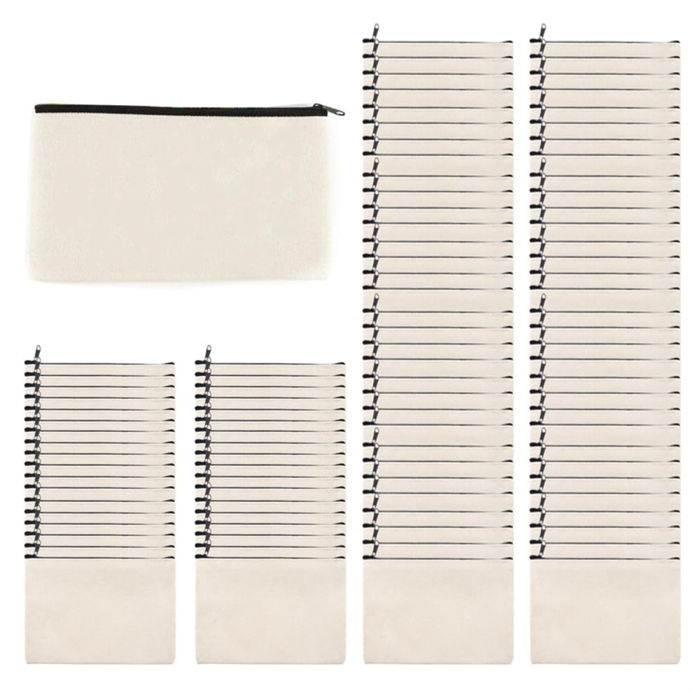 Typecat 100Pcs Blank Diy Craft Bag Canvas Zipper Pencil Case Makeup Bags Pouch