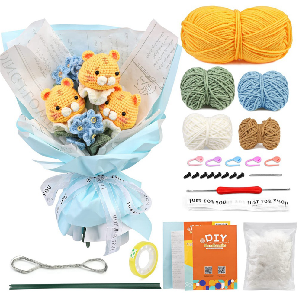 Typecat Crochet Kit For Beginners,Crochet Tigers Bouquet Kit,Crochet Beginner Green