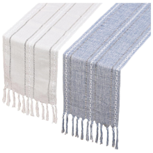 Tischläufer, 2er-Pack, 33 x 198 cm, Leinen, Boho-Läufer, geflochten, gestreift, C