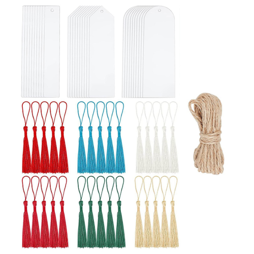 30PCS Blank Acryl Lesezeichen Klar Lesezeichen mit Bunte Anhänger fo