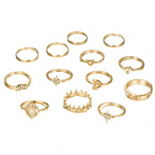 13Pcs/Set Fashion Ring Shining Rhinestone Crown Moon Star Knuckle Ring for Party