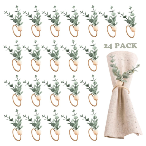 Weihnachtliche Serviettenringe mit Blumenmuster, 24er-Set, rustikale Eukalyptus-Ringhalter 2