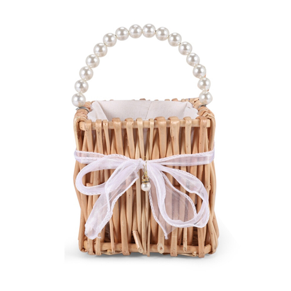 Woven Storage Basket Handle and Ribbon,Wedding Flower Girl Baskets Wic-image-OPC-PJPY8H8-NEW