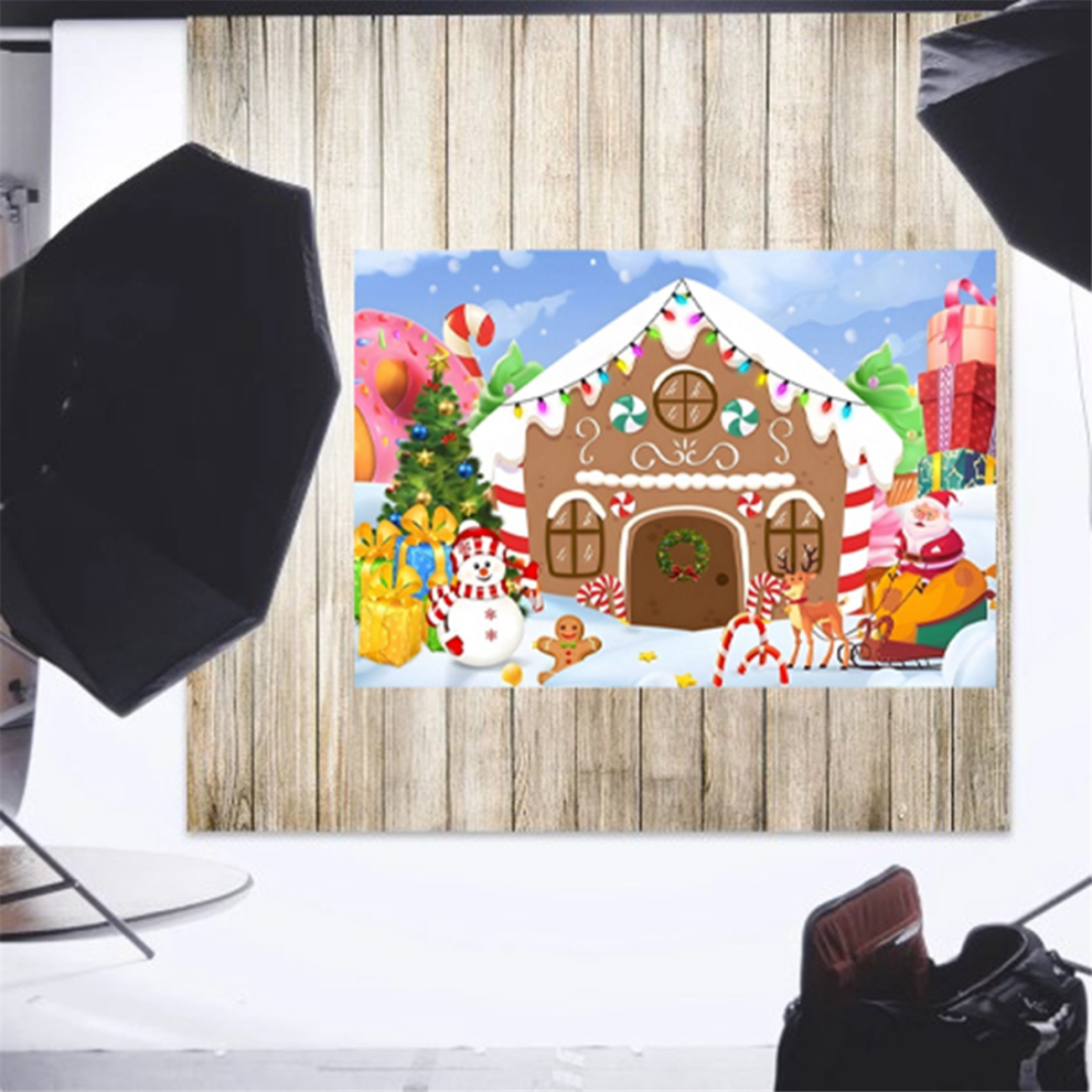 Fondali Fotografici Natalizi Con Casetta Di Pan Di Zenzero E Caramelle 210X150Cm-image