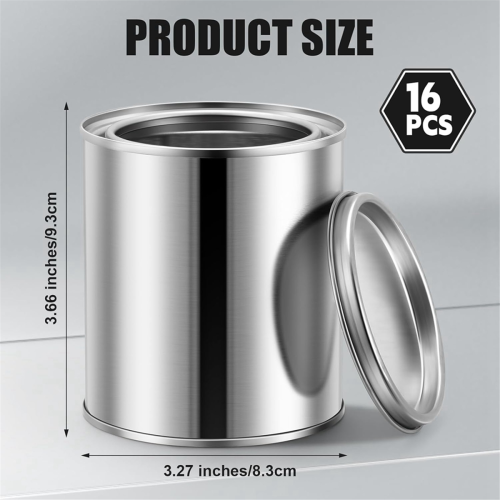 16 Pack Unlined Can 0.84 Pint Empty Metal Paint Cans with Lids Small M 2
