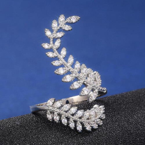 Knuckle Ring Silver Color Graceful Opening Leaf Shape Adjustable Wedding Finger Ring Gift 1