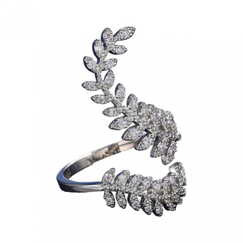 Knuckle Ring Silver Color Graceful Opening Leaf Shape Adjustable Wedding Finger Ring Gift