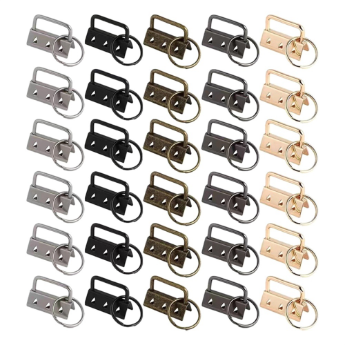 Pacote com 30 clipes de cauda de metal de 32 mm, conjunto com 5 fitas para pendurar com chaveiro
