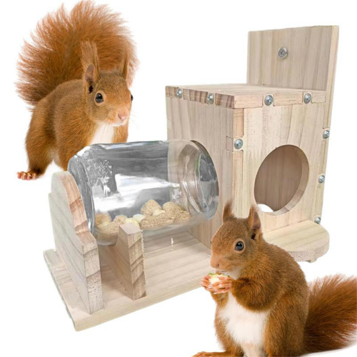 Squirrel Feeding Box Food Container Wooden Pet Storage Tools Bird Feed 2