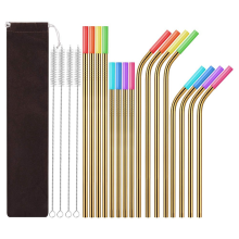 Set - Edelstahl-Strohhalm-Set, Silikon-Mund, tragbare Metallbürste,